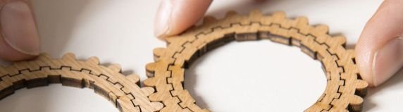 © Energieagentur Rheinland-Pfalz Gemeinschaft: Holz Zahnräder mit Fingern zusammen gehalten